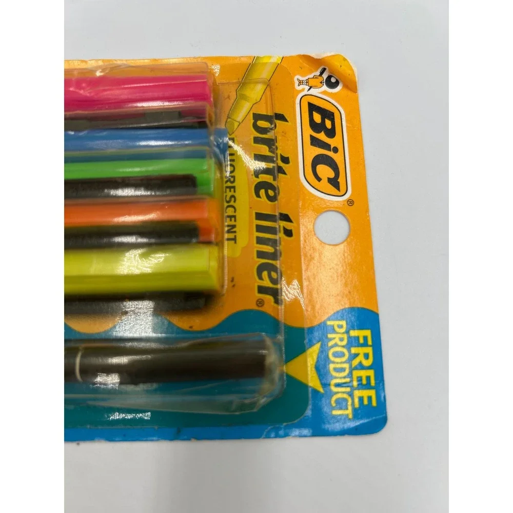 Vintage BIC Brite Liner Highlighters 5 Pack Plus Free Pen New 1991 Made in USA
